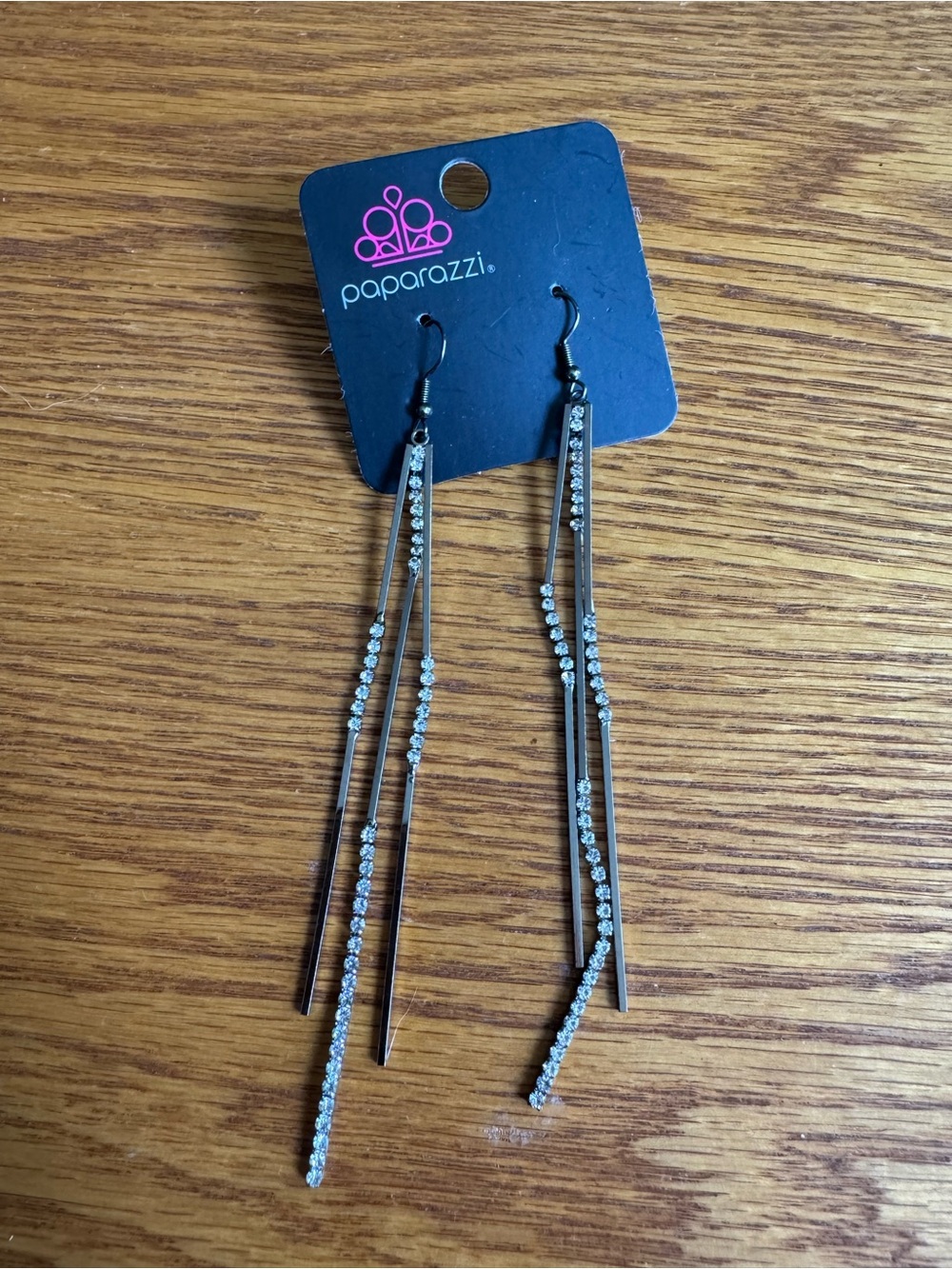 paparazzi Silver & Clear Rhinestone Linear Dangle Earrings